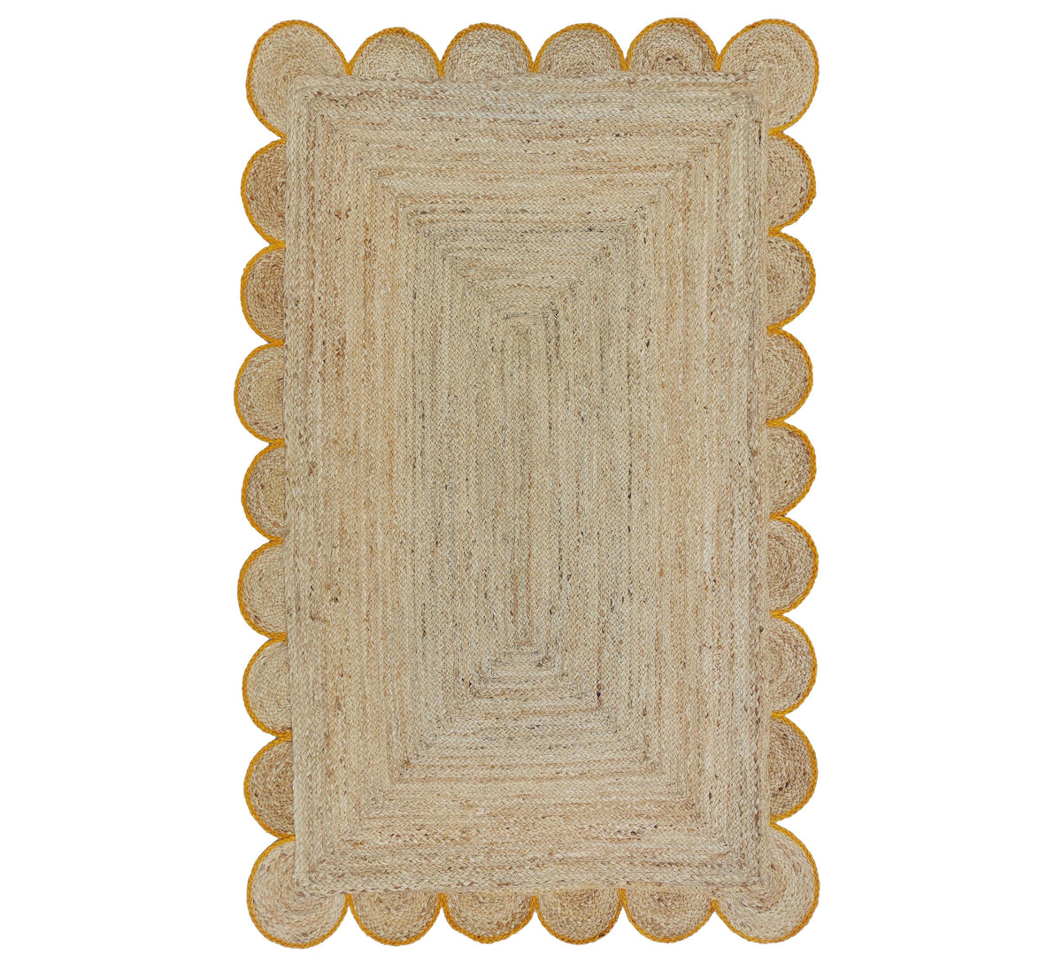 Natural Jute Scallop Rug with Yellow Trim – Dhurrie World