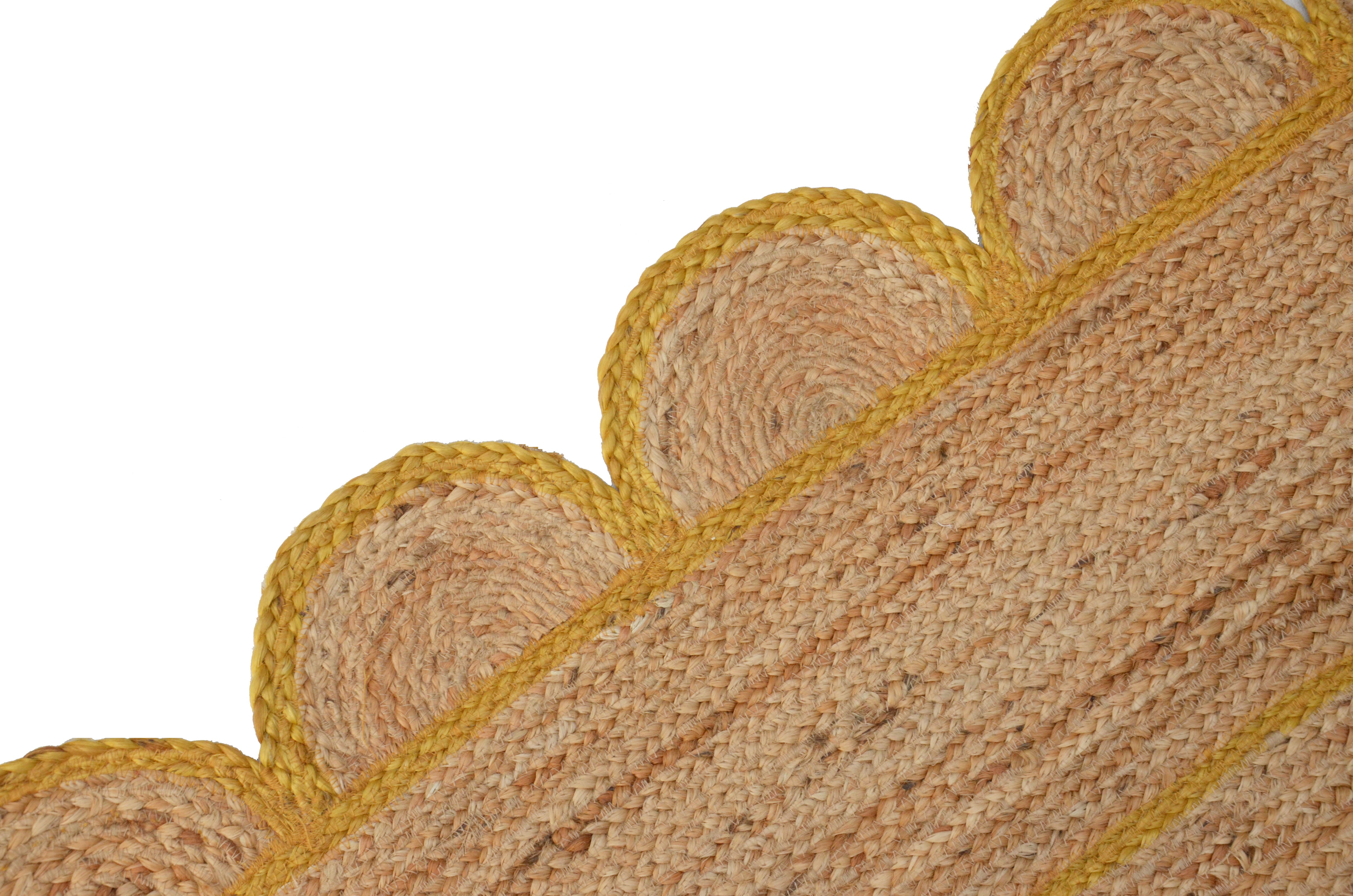 Natural Jute Scallop Rug with Yellow Trim – Dhurrie World